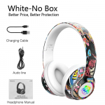 Peakomplekt Bluetooth 5.1 juhtmevabad m&auml;nguri grafiti k&otilde;rvaklapid mikrofoniga RGB LED valgusega lastele arvutim&auml;nguri k&otilde;rvaklappide tugi TF kaart valge