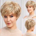 L&uuml;hikesed lokkis naiste blondid pruun parukas S&uuml;nteetilised kohevad parukad Naturaalsed juuksed naistele igap&auml;evaseks kasutamiseks Cosplay parukad kuumakindel parukas