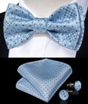 Meeste siidist kikilips, sinine reguleeritav isekikilips Paisley lilleline Hanky ​​mansetin&ouml;&ouml;pide komplekt LH-3082