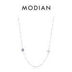 MODIAN Lihtsad Rist Beads Kaelakee P&auml;ris 925 Sterling H&otilde;be Sinine Tsirkoonium Silmalink Keti Kaelakeed Naistele Peoehted h&otilde;be