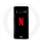 Samsung Galaxy s10 pluss Netflixi logoga &uuml;mbris punasel mustal taustal