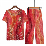 Naiste imitatsioon, j&auml;&auml;siidist kost&uuml;&uuml;m, suvine l&uuml;hikeste varrukatega p&uuml;ksid, kaheosaline komplekt vabaaja kodur&otilde;ivaste v&auml;lisr&otilde;ivaste kost&uuml;&uuml;m Retro lillemustriga T-s&auml;rk p&uuml;ksid XL oranž