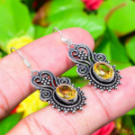 Natural Citrine Gemstone Handmade 925 Sterling Silver Earring 1.77 k7i13