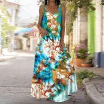 Naiste libisemiskleit Maxi pikk kleit Sinine Water Droplets Prints Kleit Kevad-suvi V kaelusega Vaba aeg Puhkus 8XL