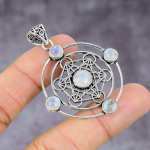 Natural Rainbow Moonstone Gemstone 925 Sterling Silver Pendant 2.17 j2s41