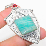 Natural Amazonite, Garnet Gemstone 925 Sterling Silver Pendant 2.84 o0u87