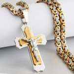 Religioosne katoliku ristikujuline Jeesuse risti kaelakee meestele Risti ripats koos piibli kaelakeega Meeste B&uuml;tsantsi ketiga ehted Kingitused 55cm gray