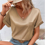 GMXIA naiste vabaaja moe suvine &uuml;hev&auml;rvilise tr&uuml;kiga l&uuml;hikeste varrukatega V-kaelusega pluusid ja s&auml;rgid S must