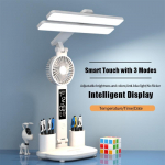 Multifunktsionaalne laualamp LED kokkupandav ventilaatoriga kalendrikell USB laetav lauavalgusti 3 v&auml;rvi lugemislamp valge