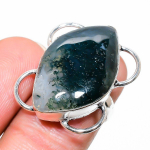 Natural Indian Moss Agate Gemstone 925 Sterling Silver Ring Size 6.5 e7f48