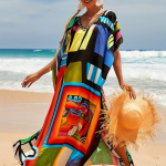 Suures suuruses Boho kattekleit, naiste pluss liblikas mustriga nahkhiirevarrukatega V kaelus, kergelt veniv kattega kleit One-size