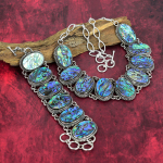 Abaloonikarbist v&auml;&auml;riskivi k&auml;sit&ouml;&ouml;ehted, 925 prooviga h&otilde;bedast k&auml;ev&otilde;ru ja kaelakee ehtekomplekt, t&auml;nup&uuml;hade kingiks Adjustable With 8"-18" sinine