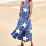 Naiste vabaaja mugav iseseisvusp&auml;eva printimine varrukateta puuvillane taskukleit L sinine