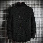 Uus talvine meeste vabaaja turtleneck pullover meeste pikkade varrukatega triibuline kampsun Korea stiilis moodne soe kootud kampsun XXXL must