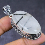 Black Rutile Gemstone 925 Steling Silver Jewelry Pendant 2.25 l1e63