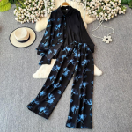 Fashion Plus Print POLO krae pikkade varrukatega top ja p&uuml;ksid Kaheosaline komplekt naistele suvine uus vabaaja salendav komplekt One size fits all