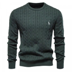 AIOPESON Meeste kaelkirjak tikandiga puuvillased kampsunid &uuml;mmarguse kaelusega klassikaline keerdmustriline pullover, kootud kampsun meestele M 65-75 kg roheline