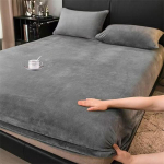 Kuum talvine soe flanell-fliisist voodipesu kaheinimesevoodile, queen/king size, k&otilde;ikeh&otilde;lmav madratsikate Bed sheet (220x200x25cm) h&otilde;bedane hall v&auml;rv