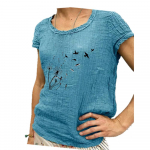 Naiste mood l&uuml;hikeste varrukatega pluus Kevad-suvi vabaaja puuvillane linane T-s&auml;rk &Uuml;markraega prinditud top S roosa