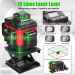 K&otilde;rge t&auml;psusega multifunktsionaalne 16-realine lasernivelliir, automaatselt nivelleeruv, sise- ja v&auml;listingimustes seinale ja p&otilde;randale kinnitatav masin 2pcs batteries EU Plug