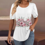 Naiste puhvis l&uuml;hikeste varrukatega tuunikatopsid, plisseeritud kaelusega pluusid vabaaja kevadsuvised T-s&auml;rgid L sinine