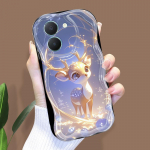 Armas koomiksimustriga kreemjas tekstuuriga korpus, lainelise servaga pehme silikoonkaanega telefoni&uuml;mbris Vivo jaoks Vivo V30 5G valge