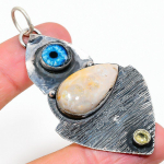 Fossil Coral, Evil Eye 925 Sterling Silver Jewelry Pendant 2.84 o1k46