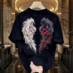 Raskekaaluline meeste trendikas puuvillase tr&uuml;kiga l&uuml;hikeste varrukatega T-s&auml;rk &ndash; 2024. aasta suvekollektsioon, vabaajaline &uuml;markaelus. Black [180g combed cotton]. XL must