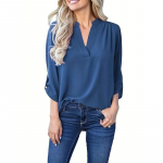 YYFS naiste moe vabaaja kevads&uuml;gisene &uuml;hev&auml;rvilise tr&uuml;kiga pikkade varrukatega V-kaelusega pluusid ja s&auml;rgid S tumesinine