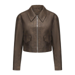 Naiste kunstnahast jakid Thin Crop Top L&uuml;hike jope pikkade varrukatega Rev&auml;&auml;riga T&otilde;mblukuga mantel vabaaja stiilne v&auml;limine riietus 2XL must