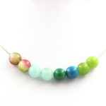 Pierres et Min&eacute;raux. Collier perles P&eacute;ridot + Chrysocolle + Ang&eacute;lite + Tourmaline melon Chaine en acier inoxydable.