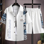 Suvine l&uuml;hikeste varrukatega s&auml;rgikomplekt Meeste l&uuml;hikeste varrukatega s&auml;rgi &uuml;likond Meeste splaissitr&uuml;kk Vabaaja spordip&uuml;ksid Kaheosalised riided XL valge