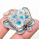 K2 Blue Azurite, White Topaz 925 Sterling Silver Jewelry Pendant 1.89 h2n42