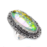 Natural Dichroic Glass Gemstone 925 Sterling Silver Jewelry Ring Size 9 n8i28