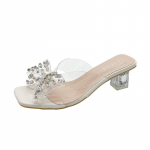 Suvised naiste k&otilde;rge kontsaga sandaalid avatud varba ruudukujulise ninaga l&auml;bipaistvad sisejalan&otilde;ud lipsuga kivega disainer-sandaalid Zapatos Mujer 40 beež