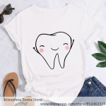 Hammaste ja hambaarstide graafika esteetiline naiste naljakas printimine naiste T-s&auml;rk, t&uuml;druk Y2K Harajuku Basis O-kraega valge l&uuml;hike s&auml;rk L