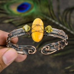 Bumblebee Jasper Handmade Copper Wire Wrap Cuff Bangle Adjustable p7t15