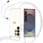 Coque pour samsung galaxy s25 ultra - silicone motif c&oelig;ur anti-rayure avec cordon blanc