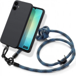 Coque pour Samsung Galaxy A06, Protection Silicone Antichoc Noir avec Cordon Robuste Bleu