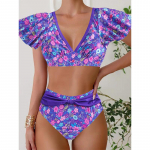 Naiste p&auml;itsetega lilleline liblikas varrukas, mustriga bikiinid, tankiinid ujumistrikoo S