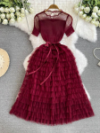 Suvised naiste vintage v&otilde;rgusilmast lapilised kookkleidid Moodne elastne pikk Midi peokleit S roosa