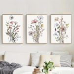 3 tk akvarelllillede postritit Wildflower Kunstitr&uuml;kk P&otilde;hjamaade botaaniline l&otilde;uendimaal Elutoa seinakunstipildid Magamistoa jaoks 20x30cm white