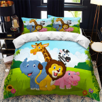 Loomaaia tekikottide komplekt King Queen suurus Loom metsas Multikas illustratsioon L&otilde;vi Panda Lastele T&uuml;druk Poiss Pol&uuml;ester Voodipesu komplekt EU single(135x200cm)