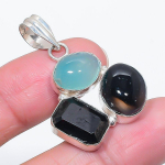 Natural Aqua Chalcedony, Topaz 925 Sterling Silver Jewelry Pendant 1.58 v0s26