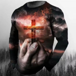 Moodne vabaaja meeste pikkade varrukatega T-s&auml;rk 3D-tr&uuml;kiga retrotr&uuml;kiga Jeesus Kristuse t&auml;nava isiksus lahtine krae Harajuku &uuml;lisuur topp S
