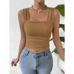 Kevad- ja suvemood Varrukateta l&uuml;hike topp ruudukujulise kaelusega &otilde;lapaeltega naiste vestid XXL tumepruun v&auml;rv