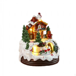 Music Box Light up Christmas Decoration Resin Craft Toy Tabletop Ornament for Holiday Indoor Three Roofs