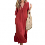 Suvekleit Kolmveerandvarrukatega k&uuml;lgl&otilde;hikuga avar V-kaelusega Midi-kleit taskutega &Uuml;hev&auml;rviline plisseeritud pullover s&auml;&auml;repikkusega vabaajakleit XL valge