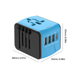 Universaalne reisi pistikupesa adapter 3 USB-porti 1 Type-C-porti Maailmareiside AC-toite laadija adapter AU US UK EU muunduri adapteri pistik blue
