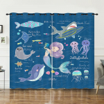 Kardinad Muinasjutt Merineitsi Lapselik P&auml;ikesekaitsekardin Digitaaltr&uuml;kiga Kardinad Pimendavad Ilma L&auml;bistamiseta 97cm*114cm*2